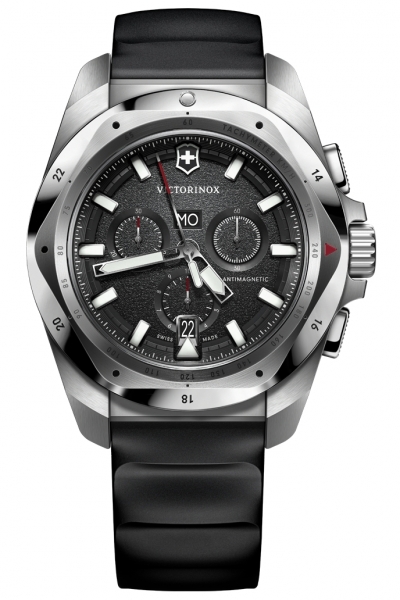 INOX CHRONO BLACK DIAL, BLACK RUBBER