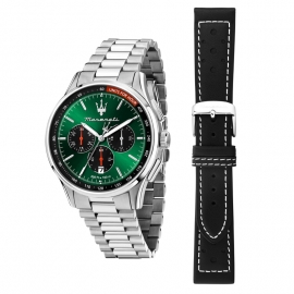 WATCH SORPASSO 42MM CHR GREEN DIAL SS BR+BLK S