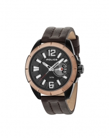 WATCH POLICE PITCHER 3H BLACK DIAL D.BROWN STRAP R1451289001