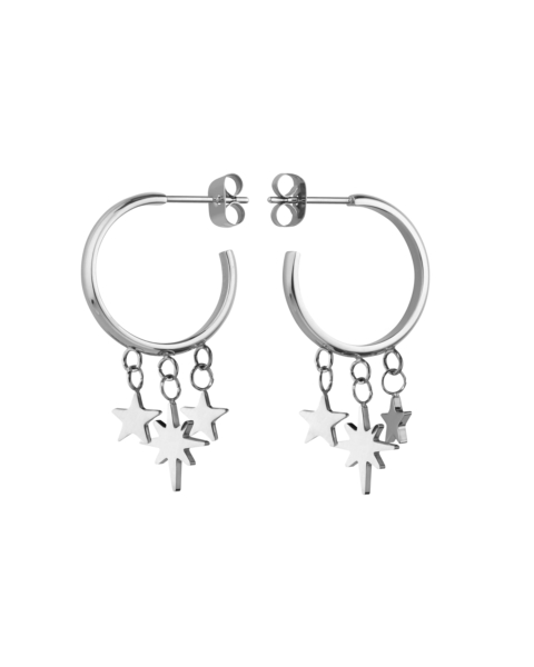 ROSEFIELD JEWELRY MULTI STAR CHARM HOOP EARRING SILVER MUSES-J216